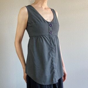 Vintage Y2K Geren Ford Wool Silk Babydoll Charcoal Sleeveless Top sz XS